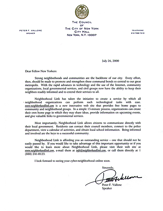 Speaker of the Council of the City of New York City Hall Peter F. Vallone